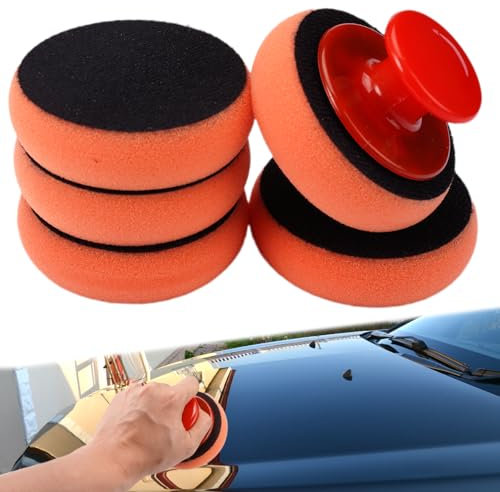 5 Pezzi da 3,5 Pollici Tamponi Lucidatura Auto, Tampone Lucidatura Auto Manuale, Spugne per Lucidatura Auto con Manico, Kit Lucidatura Auto per La Pulizia Dell'auto, Lucidatura, Design Senza Graffi