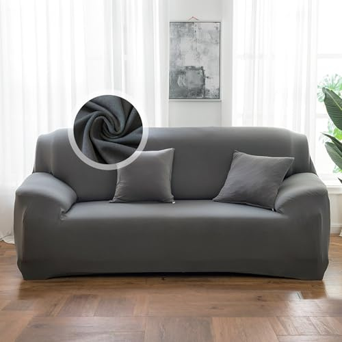VanderHOME Sofa Überzug 2 Sitzer, Einfarbiger Stretch Sofahusse, Sofaschoner rutschfest, Couch Bezug Schutz Katze, Maschinenwaschbarer Couchschoner (2 Sitzer, Grau)