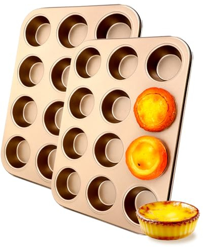 Abeillo 12-Cup Muffin Pan, Set of 2 Stainless Steel Cupcake Pans Metal Muffin Baking Tin Tray for Oven Mini Quiches Tarts, Making Muffins or Cupcakes, Non-toxic & Dishwasher