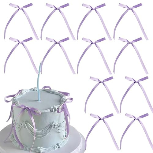 VGRDTM Purple Cake Decorations, Purple Ribbon, Bow Cake Decorations,40PCS Lavender Bowknot Cake Toppers for Birthday Wedding Baby Shower Party