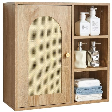VEVOR Bathroom Wall Cabinet, Door and Adjustable Shelf with 5 Height Levels, Over the Toilet Storage Medicine Cabinet Wall Mounted, Hanging Organizer with Shelves for Laundry Room Kitchen Restroom