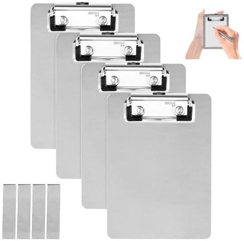 LDHHYH 4 Stück Metall-Klemmbrett A6, Magnetische Klemmbretter A6 mit Metalklemme und Magnetstreifen, Silber Metall-Klemmbrett für Schule,Zuhause, Büro