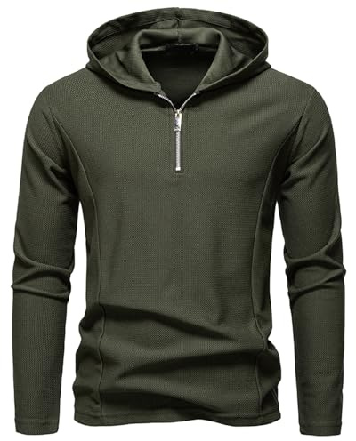 MakingDa Quarter Zip Hoodie Men Waffle Long Sleeve Summer Thin Running Sports Hooded Jumper Tops
