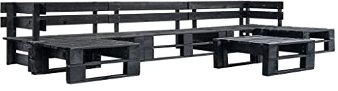 QJBSAVVA 6-TLG. Garten-Paletten-Sofa Schwarz 330x126x55 cm Kiefer imprägniert Bierzeltgarnitur Balkon Outdoor Set Sitzgruppe Lounge Essgruppe für Terrasse Balkon Garten