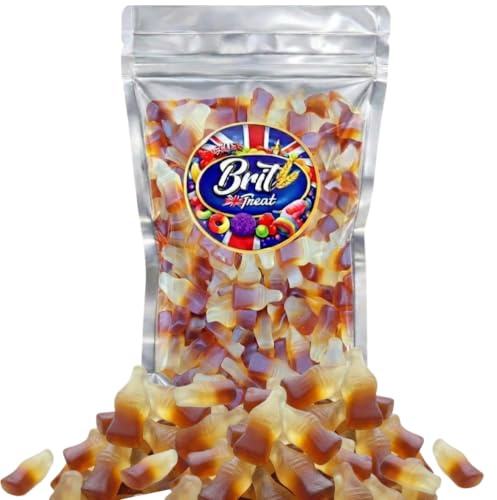 BRIT TREAT 1kg Cola Bottles Pick n Mix Sweets - Fruit Gummy Sharing Pouch for All Occasions - Large Retro Bulk Bag of Happy Cola bottles - Juicy Gummy Candy for Movie Nights, Gifts & Party Bags