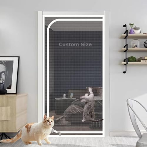 DUOLEH Custom Size Cat Screen Door Mesh Pet Protection Fly Screen Mesh | W*H:80X200cm, Anti Insect Fly Curtain Net, Cat Resistant Scratch Proof Net, No Drilling, for Bedroom/Balcony