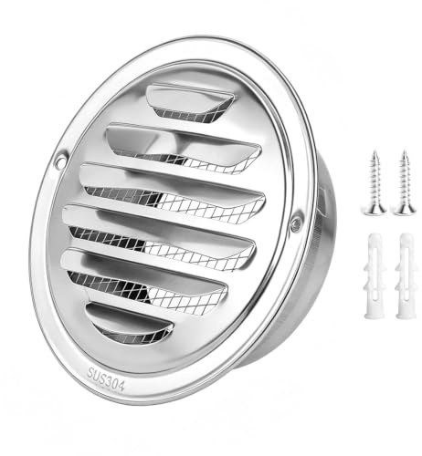 SLIAXINT Rejilla Ventilacion 110 mm Acero Inoxidable 304 con Mosquitera, Rejilla Ventilacion Redonda Anti Insectos y Antihumedad, Rejilla Ventilacion Exterior para Cocina Baño Garaje Pared Muro