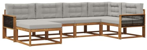 vidaXL Outdoor-Sofagarnitur mit Kissen 6 pcs Natur und Hellgrau, Patio-Sofa, Moderne Outdoor-Sitzgruppe, langlebige Gartenmöbel, wetterfest für die Lounge im Garten