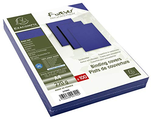 Exacompta 2790C 100er Pack Einbanddeckel DIN A4 für Bindesysteme Forever aus Recycling-Karton dunkelblau. Geeignet zur Verwendung mit Serodo-Bindern, Kunststoffringen, Metallringen und mehr