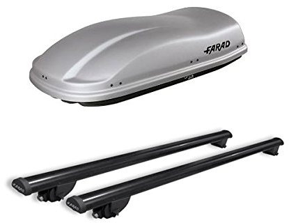 FARAD VW96FFI30+AZ03030010 - DACHBOX Marlin 400 LT GRAU + DACHTRÄGER AUS Stahl FÜR Fahrzeuge MIT GESCHLOSSENEM RELING