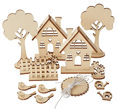 Holzbausatz Holz Steckmtiv Gartenhäuser 29 Teile Vogel Häuschen Basteln malen DIY