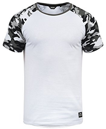 !Solid SDCahil Herren T-Shirt Kurzarm Shirt mit Rundhals-Ausschnitt Camouflage-Muster Baumwollmischung Regular fit, Größe:L, Farbe:White Grey (G0001)