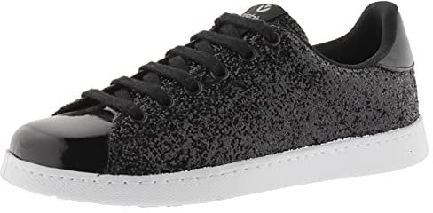 victoria Basket Tenis Glitter & Detalles Metalizados & Cordones Al Tono 112558 para Mujer Negro 39