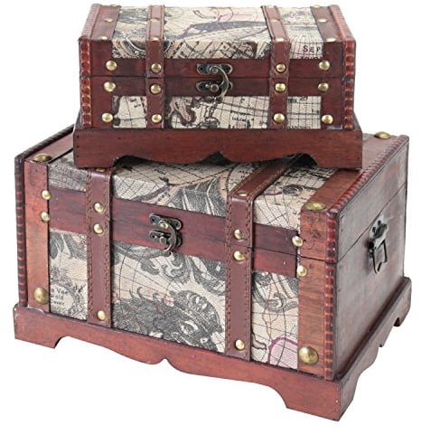 HMF 6408700 Coffre au Trésor en Bois | Set de 2 | Différentes Dimensions | Amérique