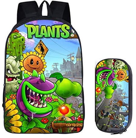 WANHONGYUE Plants vs. Zombies Image Printing Rucksack Students School Bag Stationery Pencil Case Backpack Set /3