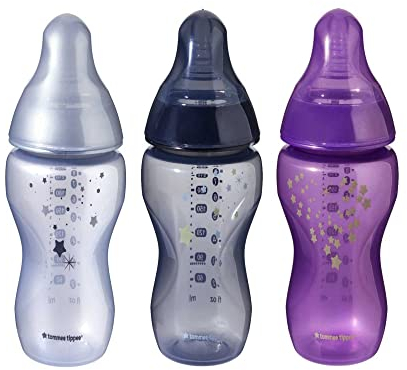 Tommee Tippee Closer to Nature® Baby Bottles, Breast-Like Teat with Anti-Colic Valve, 260ml, Pack of 3, Midnight Skies