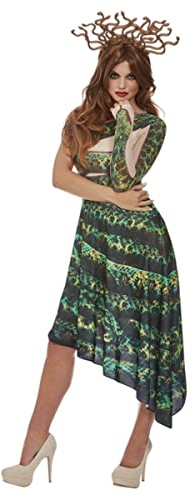 Smiffys Medusa Kostüm, Grün, Kleid und Stirnband