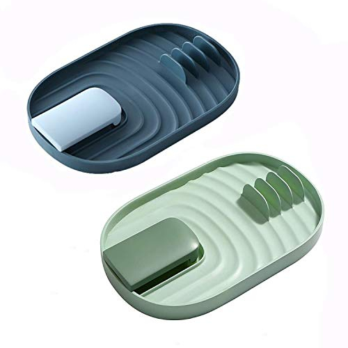 Lot de 2 porte-couvercles, repose-cuillère, porte-ustensiles anti-goutte, porte-spatule, porte-ustensiles de cuisine (bleu et vert)