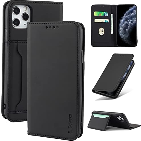 S. Dawezo Cover iPhone 11 PRO, Custodia Libro Pelle Flip Portafoglio con Funzione di Supporto Carte Portacellulare Magnetica per iPhone 11 PRO– Nero