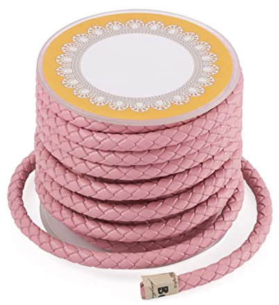 PandaHall Cordon en cuir véritable tressé rond pour la fabrication de bracelets, colliers et bijoux Rose perle 5 mm x 4 m