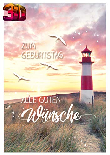 KE - 3D Effekt Geburtstagskarte mit Leuchtturm Motiv, Inklusive Umschlag, DIN B6 Format, Lustige Glückwunsch-Karte für besondere Anlässe