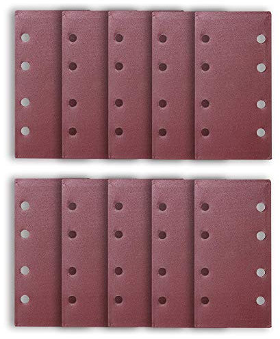 ExcInter 10PCS 93x185mm Sandpaper Sanding Paper 8 Holes Loop Sand Sheet Punched 180 Grits Fit Rectangular Orbital Sander