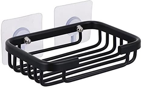 1 Set Soap Dish Wall Mounted Soap Holder Shower Self Adhesive Stainless Steel Drain Soap Tray Bath Organizer for Bathroom Kitchen Black