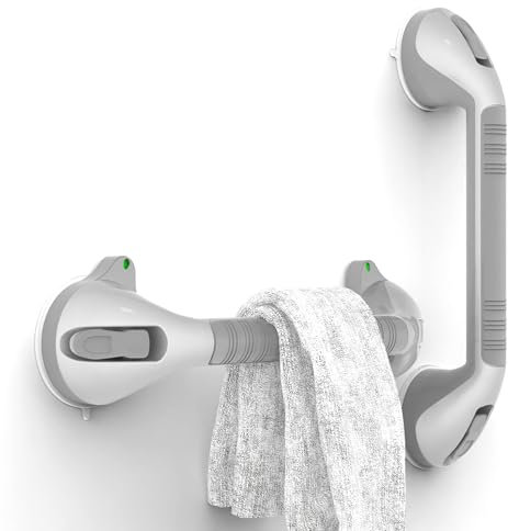 AquaChase Barre d'appui de douche à ventouse de 43,2 cm avec indicateurs, installation sans outils, poignée stable pour aide à l'équilibre pour baignoire, toilettes, salle de bain, double ton,