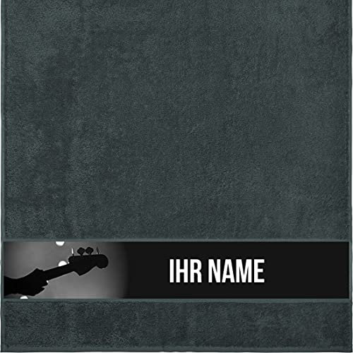 Manutextur Duschtuch mit Namen - personalisiert - Motiv E-Bass 1 - viele Farben & Musik-Motive - Dusch-Handtuch - anthrazit - Größe 70x140 cm - persönliches Geschenk mit Wunsch-Motiv und Wunsch-Name