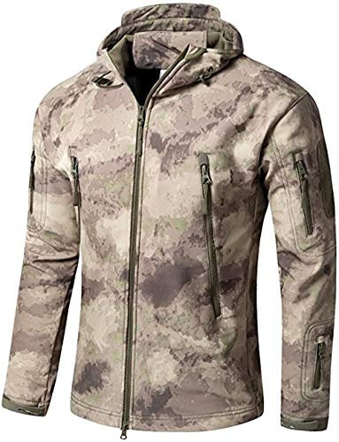 VADOOLL Herren Taktische Jacke Softshell Fleece Kapuzen Outdoor Mantel Warme Winterjacke Militär Softshell Taktische Jacke (RUIN YELLOW,L)