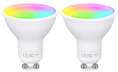 Fitop Alexa Glühbirnen GU10 Wlan Smart Lampe,4.7W Entspricht 50W,RGB 16 Millionen Farben+Warmweiß-Kaltweiß,Dimmbar per App oder Sprach,Kompatibel mit Alexa/Google Home,Kein Hub Benötig,2 Stück