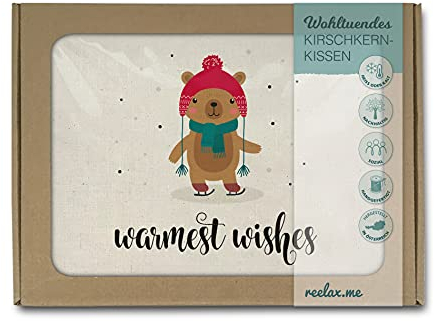 Reelax.me Kirschkernkissen für die Mikrowelle - Körnerkissen mit Spruch warmest wishes – Geschenk mit Motivations-Spruch – Geschenkidee für Männer, Frauen & Kinder