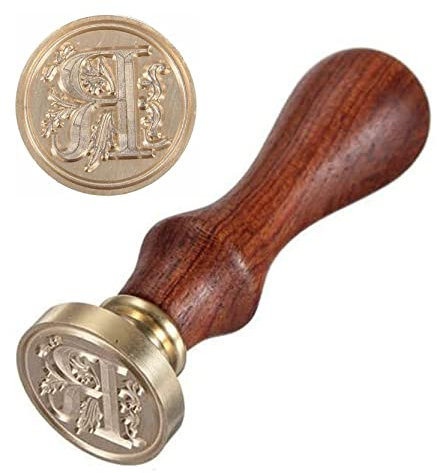 Anawakia Siegelstempel im Vintage-Stil - Wachs Siegel Set A-Z mit Holzgriff - Dekorativer Petschaft für 26 Buchstaben DIY - 1 Stück (R)