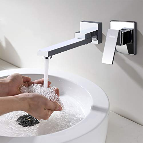 PHASAT Mitigeur Lavabo Encastré en laiton chromé Robinet salle de bain avec bec rotatif à 90 degrés Design Moderne chromé PTBC05E