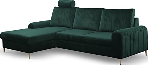 WFL GROUP Ecksofa Schlafsofa mit Bettkasten - Sofa Couch Ecksofa mit Schlaffunktion Bettfunktion L-Form mit Ottomane - Links - Grün