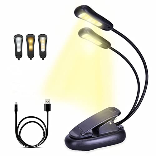 Daixilan Wiederaufladbare 10 LED-Buchleuchte,Warm-Weiß-Clip-On-Leseleuchte, Buchbeleuchtung zum Lesen im Bett,Augenpflege, 9 Helligkeit,2 Schwanenhälse leuchten 2 ganze Seiten