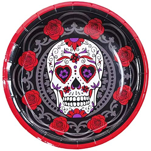 Forniture per feste di Halloween – Piatti per feste di Halloween da 20 cm, piatti di carta per Halloween con teschio (16 pezzi)