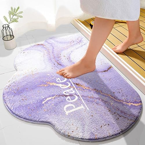 Badezimmerteppich Violett Badematte rutschfest,Weiche Badteppich ,Badvorleger Duschvorleger,Teppich Badezimmer Waschbar,Bad Teppich Flauschig 40×60cm