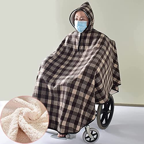 CHALKSEA Erwachsene Fleece Rollstuhl Umhang Mit Kapuze, Rollstuhl Kleidung Winter Poncho Cape Mantel Für Damen Und Herren Rollstuhl Warme Abdeckung Decke, Wärme Im Freien, Braun