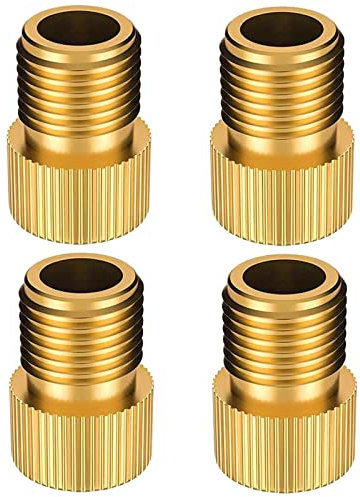TCPENG® Lot de 4 adaptateurs de valve de vélo Presta vers Schrader en laiton, anneau intérieur en caoutchouc, gonflez les pneus de vélo avec pompe standard