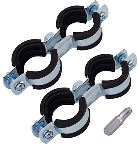 SKIR'CO (2 piezas) Soportes de tubo dobles con forro de goma para tuberías de 26-30 mm, abrazaderas de tubería, soportes de tubería para montaje en pared y techo