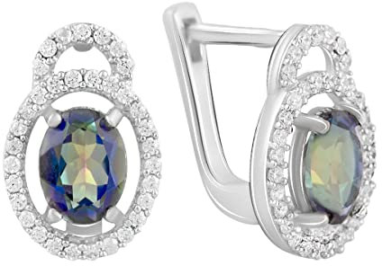 925 Sterlingsilber Huggie Ohrringe Englisch Schloss über Mystic Topas; Steingewicht [ct]: 1,5 Karat, Gewicht 4,87 g und rhodinierte Oberfläche, Sterling Silber, Künstlicher Topas