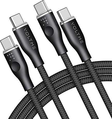VOLTME Set di 2 Cavo USB C a USB C PD 5A 100W Nylon Intrecciato 1.80m, RUGG USB-C Tipo C Cavo di Rapida Compatibile con MacBook, MateBook pro, Pixel 7/6 Pro/5/4XL, iPad Pro, Galaxy, ecc. (nero)
