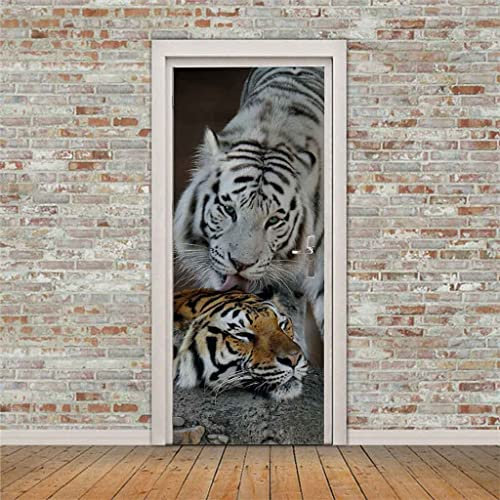 Stickers Porte Trompe Loeil Tigre Animal 80 X 200 Cm Sticker Porte Affiche Autocollante Effet 3D,Poster Trompe L'Œil Pour Porte Autocollants Enfants Adulte Chambre Salon - Photo De La Porte