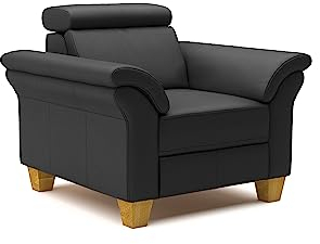 CAVADORE Echtleder-Sessel Ammerland / Sessel im Landhaus-Stil mit Federkern + Kopfteilverstellung / 101 x 84 x 93 / Leder Schwarz