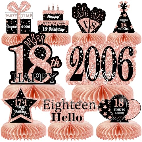 Voxisroma Deko 18. Geburtstag Mädchen,9 STK Roségold Rosa Bienenwabe Mittelstück Tischdeko Geburtstag,18 Geburtstag deko,18 Geburtstag Party Deko Supplies,Geschenke Für Frauen Zum Geburtstag