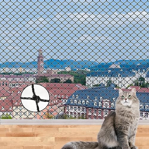 Red Gatos,Red para Gatos Terraza,Red Gatos Ventanas sin Taladro se Puede Cortar y a Prueba de Mordidas,Red para Gatos Reforzada Balcones, Ventanas,Tragaluces y Puertas con Ganchos Cuerda (4*3m)