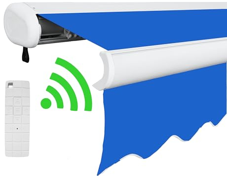 Arilco Elektrische Vollkassettenmarkise Kassettenmarkise Gelenkarmmarkise Markise Sonnenmarkise Sonnenschutz in vielen Farben und Größen wählbar in der Kassettenfarbe Weiß (5x3,5m Azur)
