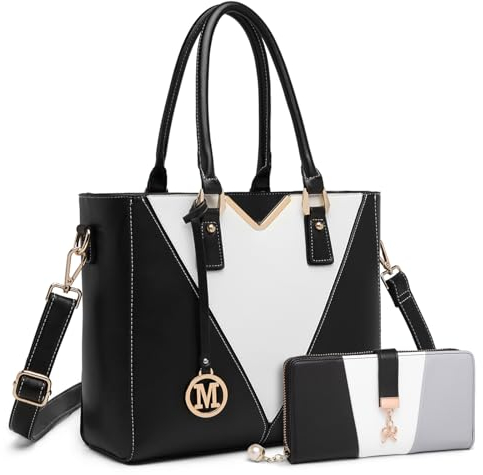 Miss Lulu Sac à Main Femme - Ensemble de 2 Pièces avec Bandoulière en Cuir, Portefeuille Long en Forme de V