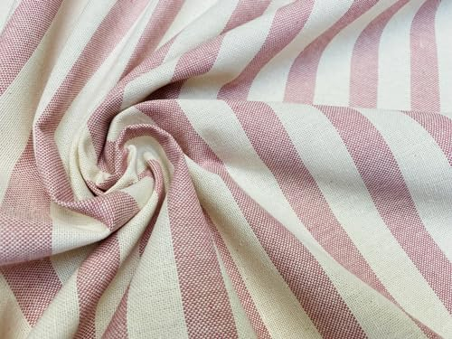 Tissu en coton d'aspect lin à rayures blanches pour ameublement, tapisserie, couture, toile de 140 cm de large (rose poussiéreux, 2 m)
